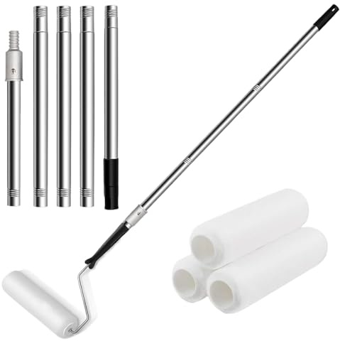 Lackrullsats – 25 cm emulsion lackrulle set | målarrulleborste väggmålningsförnödenheter, utdragbar stolpe – latexfläckar husförbättring interiör utomhus takfälla