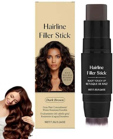 Dual-Ended Root Touch-Up Stick, Multi-Functional Grey Hair Cover Up Pen with Hairline Powder, Non-Sticky Scalp Concealer, Instant Volume & Natural Look, Easy Application for Men & Women（Dark Brown）