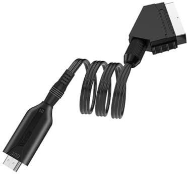 DECORNIJIA Convertidor de Scart a Vídeo Negro Señal de Conversión y Escalado 1080p 60hz para TV y Grabadora DVD Cable de Goma y Cobre