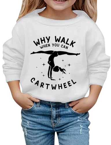 Flicktröja 'Why Walk When You Can' med rund hals långärmade tröjor barn ledig lös passform pullover toppar för flickor, Vitt, 13-14 Years