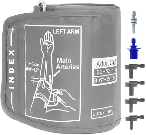 Extra Large Blood Pressure Cuff for Omron BP Monitors 22-52CM Big Arm Adjustable XL Compatible with Other BP Monitors for Adult, Includes 6 Universal Interface (BP Cuff Included Only) (Grey)