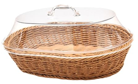 ALCXAZS Corbeille à Fruits tressée avec Couvercle Transparent pour Les légumes avec élégance. Idéale pour Le Restaurant, comptoir de la Cuisine la Maison, Bois, 35 x 45 cm