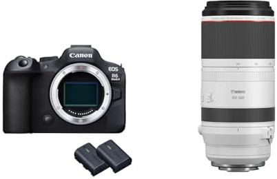 Canon EOS R6 MarkII + RF 100-500mm F4.5-7.1L IS USM Lens + 2x Extra Batteries - Full Frame Mirrorless Camera, 24.2 Megapixels, 40fps Continuous Shooting 4K 60p 8-Stops IS Dual Pixel CMOS Auto Focus II