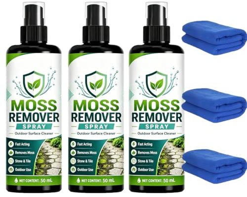 Spray removedor de musgo para exteriores, 50 ml, spray limpiador de algas y musgo para techos multisuperficie para techos, patios, terrazas y entradas, protección duradera, suave (3PCS)