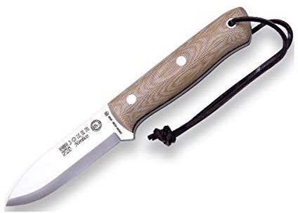 Joker Cuchillo de Supervivencia Nórdico CM115-P, Mango Micarta Canvas Marrón, Hoja de 10 cm, Funda Piel marrón con pedernal, Herramienta de Pesca, Caza, Camping y Senderismo