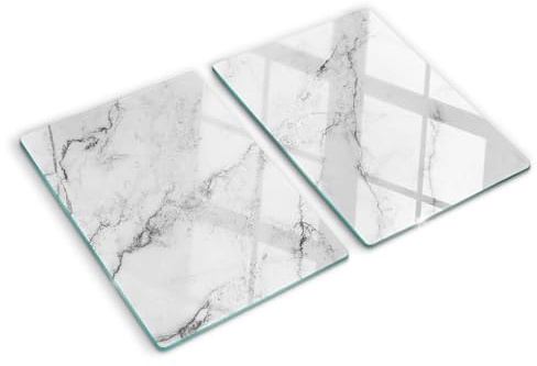 Tulup Schneidebrett Abdeckung Herdabdeckplatte Gehärtetes Glas 2x40x52 cm Spritzschutz Kochplattenabdeckung Weiß - Marmor
