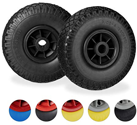 Relaxdays Sackkarrenrad 2er Set, pannensichere 3.00-4 Vollgummireifen, 25mm Achse, bis 80 kg, 260x85mm, versch. Farben | pannensichere 3.00-4 Vollgummireifen, 25mm Achse, bis 80 kg, 260x85 mm