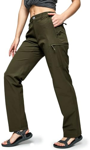 MIER Women's Quick Dry Hiking Pants with 6 Pockets, Army Green, 10