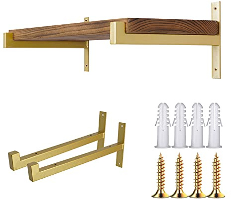 OVOV 2 Stück Metall-Regalhalterungen, strapazierfähig, industrielle Wandmontage, schwebende Regalhalterungen (Gold) 15,2 cm