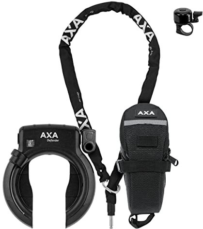 AXA Defender RLC 140 Ringschloss + Einsteckkette Set mit Tasche inkl. Fahrradklingel