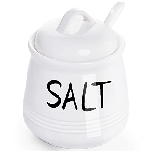 HAOTOP 12 oz Salt Bowls with Lid and Spoon (White)