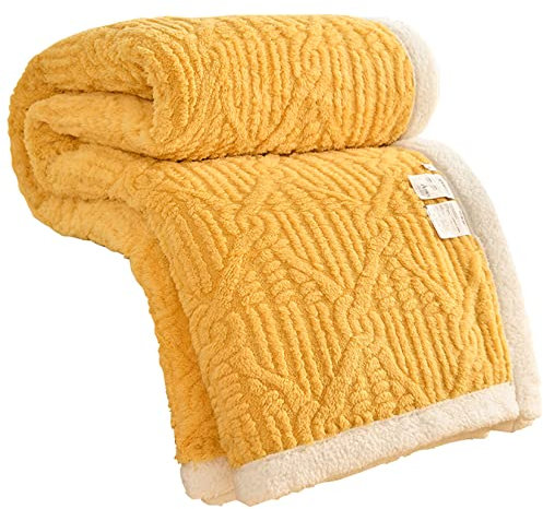 Hayisugal Sherpa Kuscheldecke Flauschige Schlafdecke, super weiche Fleecedecke als Sofadecke, Tagesdecke oder Wohndecke Couchdecke Sofa überwurfdecke, Gelb, 150x200cm