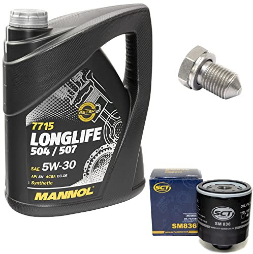 Motoröl Set Longlife 5W-30 API SN 5 Liter + Ölfilter SM836 + Ölablassschraube 15374