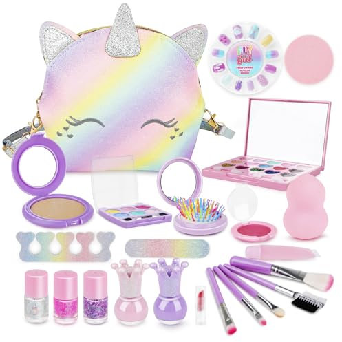 deAO Kinderschminke Set mit Umhängetasche für Kinder, Schminke Spielzeug Kinder Make Up Set Mädchen, Prinzessin Halloween Weihnachts Geburtstags Kindertagsgeschenke für 4 5 6 7 8 9 10 11 12 Jahre
