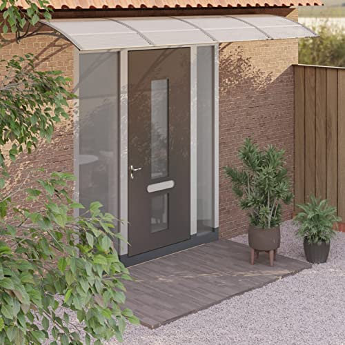 BaraSh Türvordach Grau 400x100 cm carbonat Trapezblech Grillpavillon Balkon Markise üBerdachung Terrasse Unterstand Regenschutz Balkon