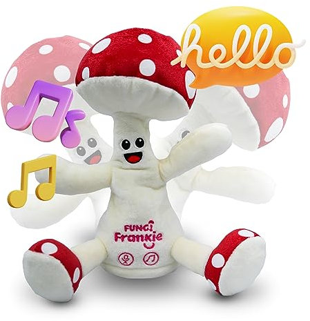 FUNGI Frankie Interactive Plush Toy with Sounds, Repeat What You Say Talking Toys, Musical Dancing Plushie Mushroom, Early Development Activity Toy, Gift for Kids Toys for Ages 3+, White & Red