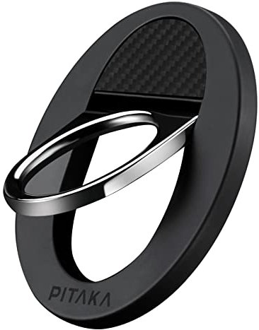 PITAKA Poignée Magnétique Support pour Anneau de Téléphone Portable Compatible avec magsafe Support de Doigt Réglable pour iPhone 15/14/13/12 Série en Fibre Aramide [MagEZ Grip 2] Noir/Gris