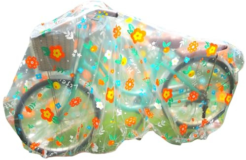 Bike Cover, Cute Clear Outdoor Storage Waterproof Bicycle Covers Heavy Duty Ripstop Material, Protection for All Types of Bicycles, Plus UV Protector Saddle Cover (For One Bike (Clear Orange Flowers))