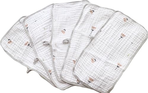 FENSILO Baby dregellappar|5-pack, 4 lager, 25 x 50 | muslindukar | muslinblöjor | tygblöjor | pojkar och flickor | tvättlappar | vikbara blöjor | handdukar | vit-kanin 5