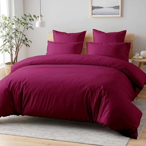 Cozyor Bettwäsche 135x200 allergikergeeignet, weich mit robustem Reißverschluss, Mikrofaser, Deckenbezug + Kissenbezug 80x80 cm, 2 teilig, Bordeaux Berry