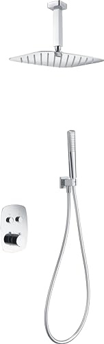 IMEX Duschsäule Unterputz Thermostat ohne Wasserhahn | Duschset mit Duschkopf und Schlauch | Armaturen mit Regenduschkopf | Durchflussmenge 12 l/min | Serie Föer | Farbe: