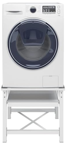 Kavolet Waschmaschinensockel mit Regalböden, Waschmaschinen-Untergestell, Weiß, 60x56x52 cm, aus Stahl, bis 100kg, Trocknersockel Unterschrank Podest für Waschmaschine und trockner