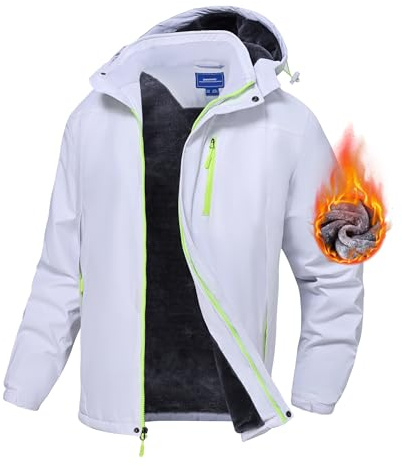 Zoofly Skijacke für Herren, wasserdicht, Fleece-Innenfutter, Schneemantel, warm, Winter, winddicht, mit Kapuze, Weiss/opulenter Garten, M