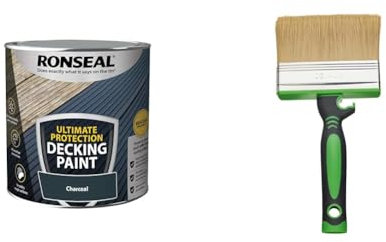 RONSEAL Ultimate DECKING Paint Charcoal 2.5L & Fit for The Job 4 inch Large Capacity Shed and Fence Block Brush