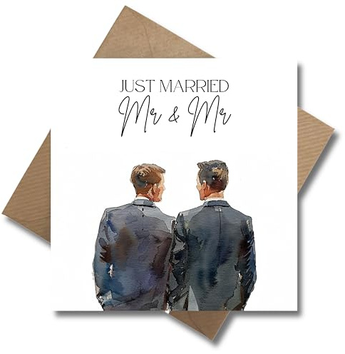 Queer Hochzeit karte mit Umschlag - Elegante Geschenkkarte zur Hochzeitsfeier Stilvolle Glückwunschkarte zur Trauung für Männer Brautpaar Liebe Verlobung Hochzeitskarte LGBTQ+ Gay Love (125 x 125 mm)