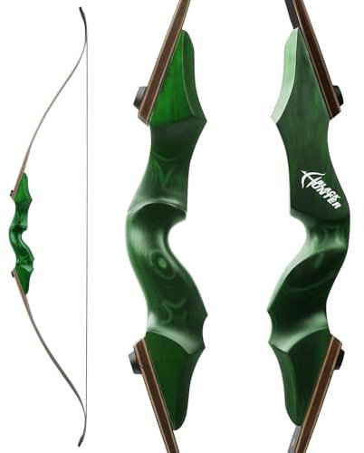 Poearcus 60 Zoll Takedown Recurve Bogen Jagdbogen Wettkampfbogen Langbogen Bogenschießen Holzbogen 20-60lbs Links/Rechtshänder für Bogenschießen Schießen Ziel Praxis (Grün, 35 Ibs, Linke Hand)
