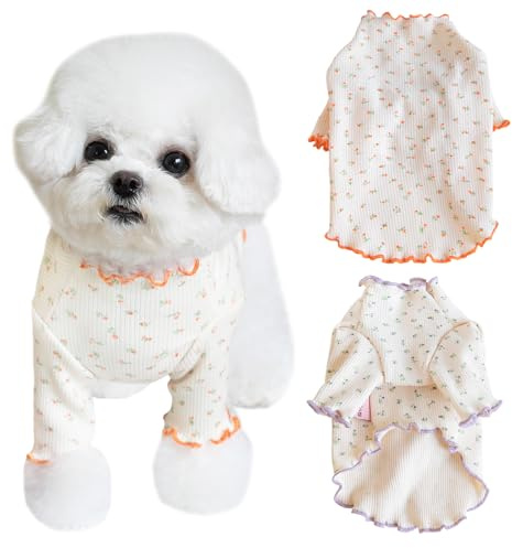 Yaopelky Vêtements pour animaux de compagnie pour chiens et chats de petite et moyenne taille, imprimés de fleurs et marguerites – Chemises à manches longues à volants pour chihuahua, Shih Tzu