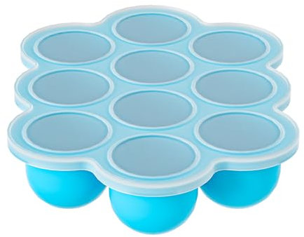 Bongpuda 10 Cavities 2 OZ Portions Silicone Baby Food Freezer Tray with Lid, Baby Food Storage Containers,For freezing and storing Breast Milk,ice cube,Fruit Purees,leftovers(Blue)