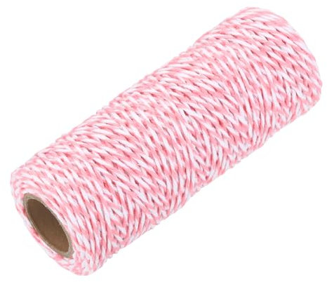 QUARKZMAN Baumwollseil Gedrehtes Geflochtenes Seil, Pink Weiß 50m/55 Yard 1,5mm Durchmesser für Wandbehang, Pflanzenaufhänger, Stricken, Makramee-Knoten
