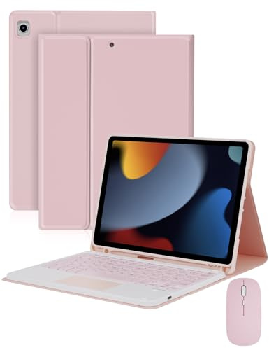 LAMA Funda con teclado Bluetooth con panel táctil y mouse, funda de teclado inalámbrico desmontable de 10.2 y 10.5 pulgadas para iPad (9ª 2021/8ª 2020/7ª generación 2019, iPad Air 3 2019, iPad Pro