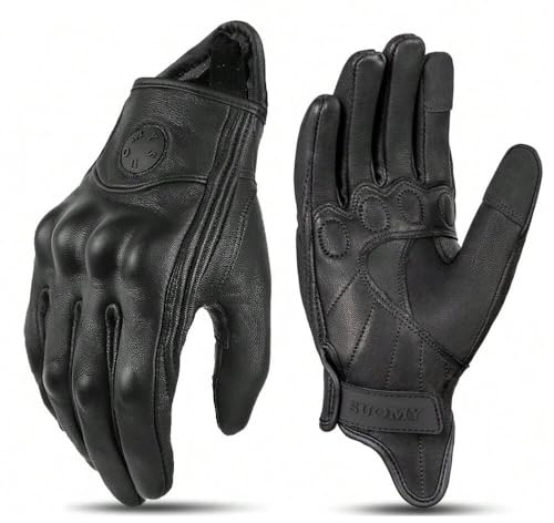 Guanti da moto in pelle di capra nero retrò pelle PU compatibile touch screen tessuto non tessuto durevole per uomini e donne - All Season Moto Riding Gear (nero, M)