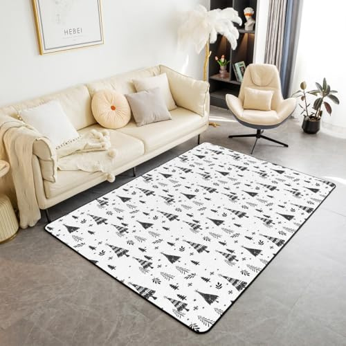 Loussiesd Niños Navidad área Alfombras 100 * 150 cm árbol de Navidad Alfombras para sala de estar dormitorio para niños decoración Botánico decorativo Alfombras conjunto tema natural alfombra interior