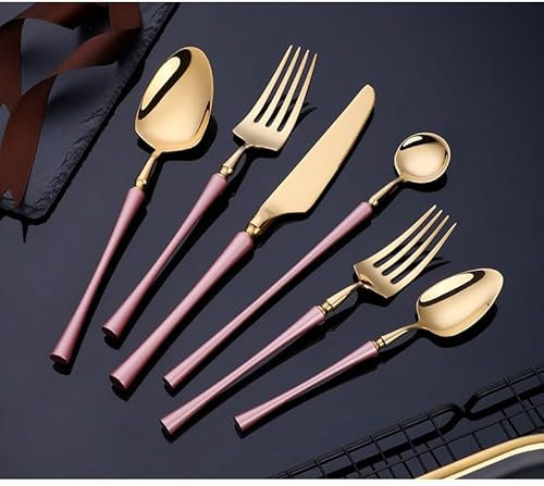 Besteckset, 4/16/24/32/40/48-teilig, Besteckset aus Edelstahl 304 mit Holzgriffen, Gold, 10er-Set, 40-teilig (Silber, 48-teiliges Set für 12 Personen)