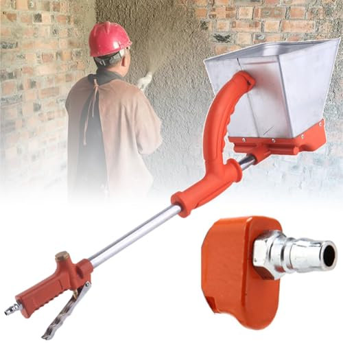 Pneumatic Cement Mortar Spray Gun, 4 Hole Stucco Sprayer Concrete Spray Hopper with Large Capacity Alloy Tank, 0.4-0.8Mpa Cement Mortar Plaster Application, 18mm Aperture