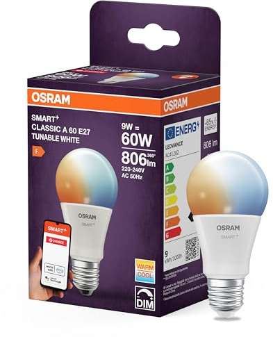OSRAM Lampada LED SMART A60, forma lampadina E27, 9W ZigBee 3.0, bianco regolabile 2700-6500K, dimmerabile, Alexa, Google Assistant