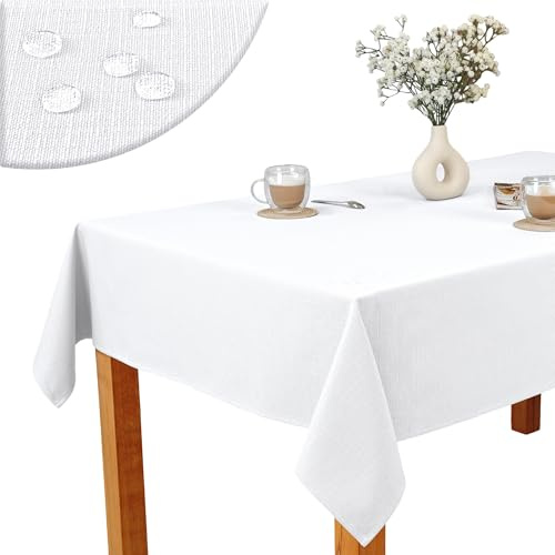 invitta Tischdecke 80x120 cm Weiß Baumwolle Polyester Mischung 230 g/m2 - Hochwertig, Elegante Leinenoptik, Fleckenschutz Cotton Tischtuch mit Lotuseffekt, Pflegeleicht, O1-P130