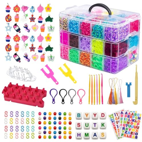 15000+ Loom Bands Kit - Vibrant Colors Loom Bands – Rubber Bands Bracelet Making Kit with A,B,C Beads, Bracelet Connector and Tools with Storage Box - DIY Arts & Crafts Easter Gift for Girls& Boys