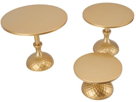 HUSHUI 3pcs Kuchenständer Eisen Rundfooted Kuchenhalter Dessert Tisch Display Set für Partys Hochzeiten Feierlichkeiten Gold