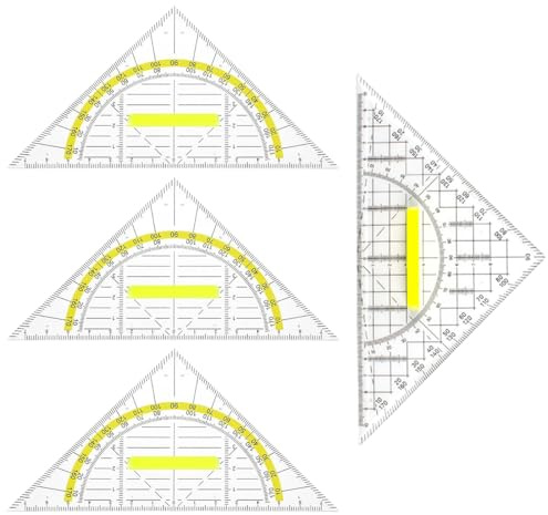 4er-Set Geodreiecke mit Griffen, 14 cm und 20 cm, mit gelber Teilung, geodreieck mit griff, geodreieck, flexible geometrische Kreisschablonen für Schule, Büro, Zeichnen und Modellieren.