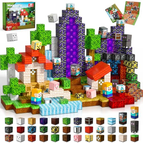 Goody King Magnetiska Byggklossar 100 Delar Skogsportal Set - Magnetiska Byggklossar för Barn med Lava, Skog och Djur - Magnetiska Klossar Montessorileksak från 3+ År - Magnetic Blocks STEM-Gåva