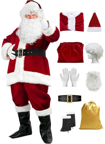 dgdgbaby Santa Claus Costume for Men Women Adult - 9pc. Deluxe Costume Santa Suit Outfit