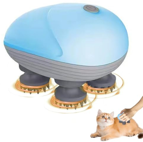 DAJASD Kopfmassagegerät Elektrisch, IPX7 Wasserdicht Katzen Massagegerät mit 4 Massageköpfen und 3 Massagemodi, Tragbares Kopfmassage für Entspannung & Tiefenmassagen, Auch für Katzen Hunde