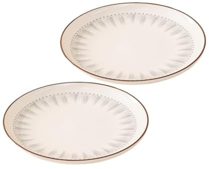 Nff Juego De 2 Platos Llanos De 25 Cm, Línea Blanca, Grandes, For Carne, Pasta Y Ensalada. Apto For Lavavajillas.