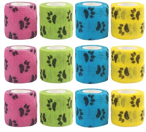 Selbstklebende Bandagen für Haustiere – Atmungsaktive und Elastische Verbandsbandagen in 12 Farben (5cm Breite) – Fellschützende und Hautfreundliche Klebebänder für Wunden und Verletzungen