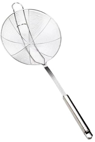 Veemoon Escurridor de Acero Inoxidable Grande con Doble Gancho Cuchara Ranurada Multifuncional para Cocina Colador Manual Resistente y Espumadera para Pasta y Aceite Utensilio de