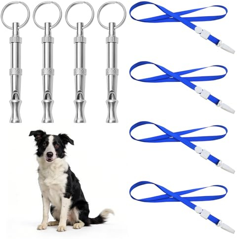 QLK 4 Stück Hundepfeife Rückruf,Lautlose Hundepfeife Hochfrequenz Lautlos,Erziehungshilfen für Hunde Pfeifen, Edelstahl Hundetraining Hundepfeifen, Ultraschall Hundepfeife